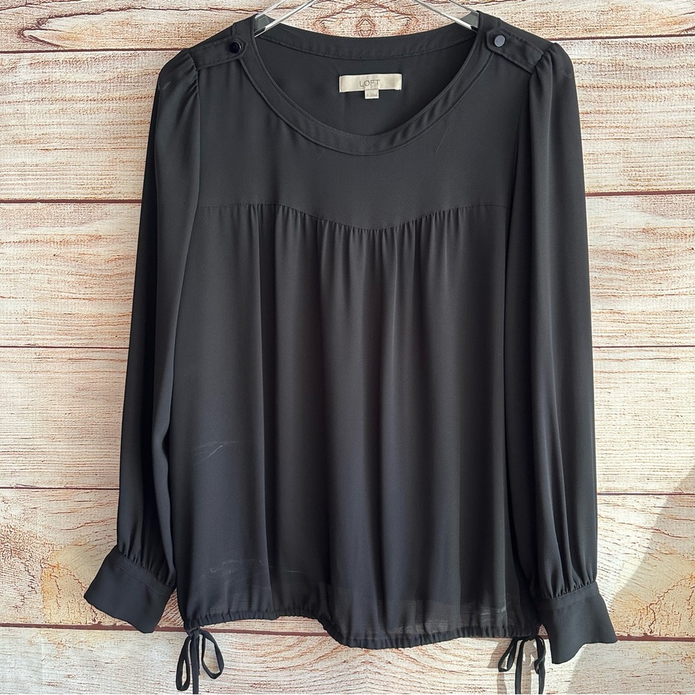LOFT Black Blouse with Button Detail